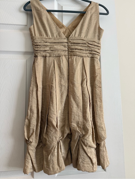 BCBGMaxAzria Dresses & Skirts - BCBGMaxAzria Gold V-Neck Ruched Waist Cocktail Dress